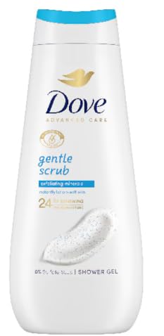 Gel douche Dove 558g avec texture crémeuse sur une éponge