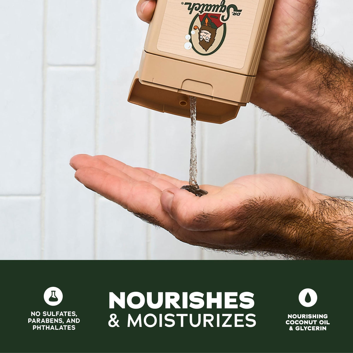 Gel Douche Dr. Squatch 14 oz sur une étagère de salle de bain