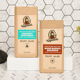 Gel douche Dr. Squatch en utilisation dans une douche