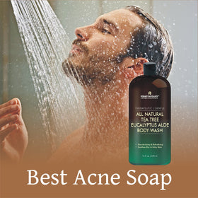 Gel douche Eucalyptus et Tea Tree près de serviettes blanches
