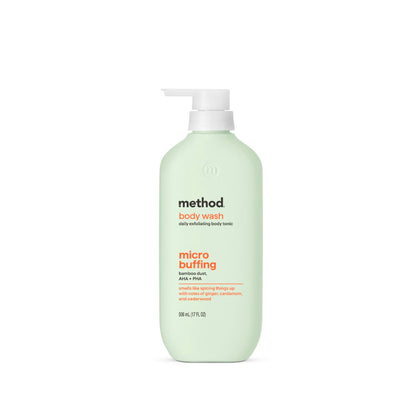 Gel douche exfoliant Method 500ml vue avant avec étiquette colorée