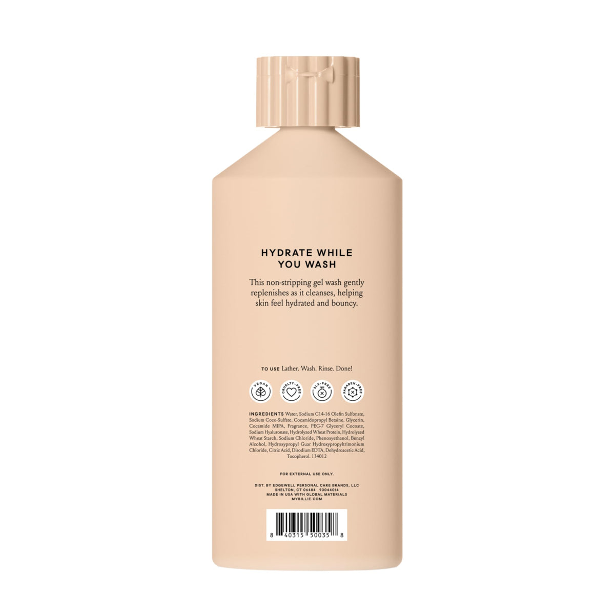 Gel douche hydratant Billie Bounce à côté d'une serviette