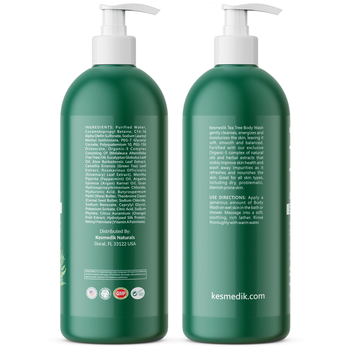 Gel Douche KESMEDIK à l'Arbre à Thé sur un fond neutre