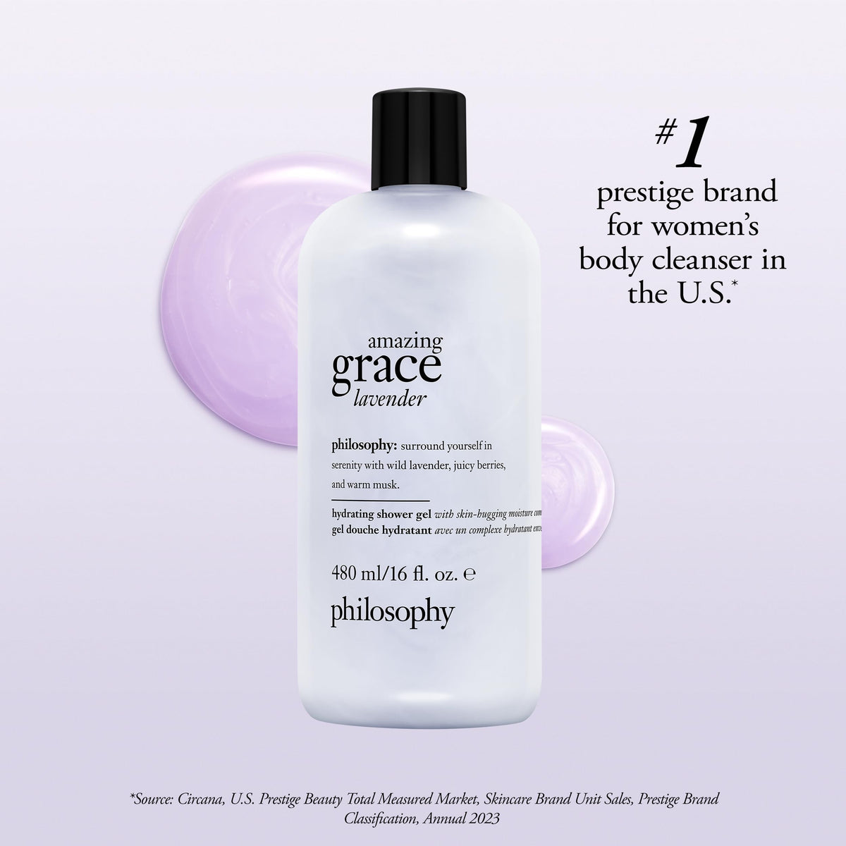 Gel Douche Lavande philosophy avec lavande et baies en arrière-plan