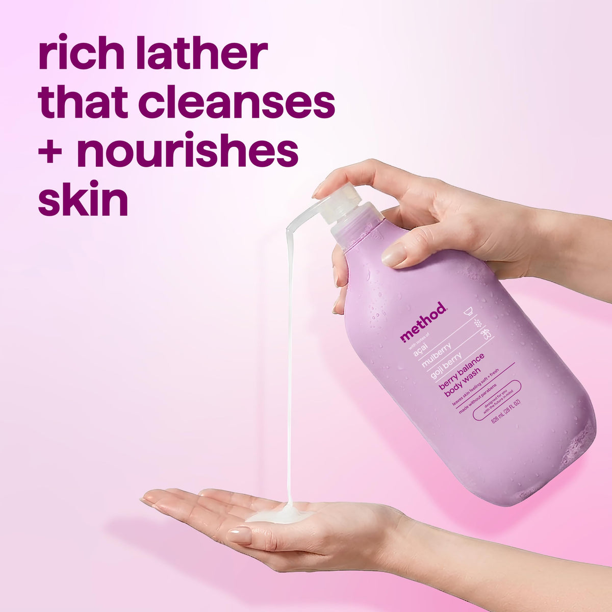 Gel douche Method Berry Balance 828 ml avec baies autour
