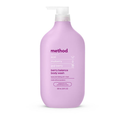 Gel douche Method Berry Balance 828 ml vue avant avec étiquette colorée