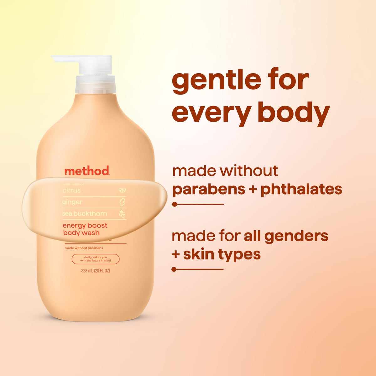 Gel douche Method Énergie avec un citron et du gingembre en arrière-plan