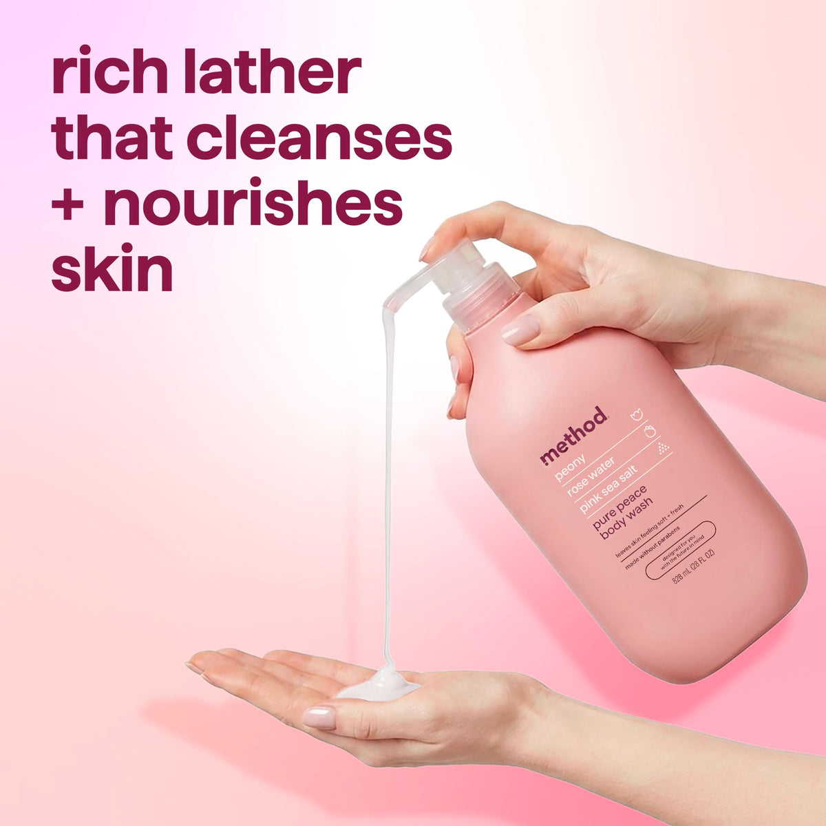 Gel douche Method Pure Peace dans un cadre de salle de bain