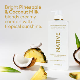 Gel douche Native sur un fond blanc, vue de haut