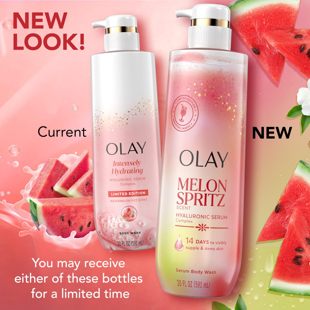 Gel douche Olay Melon Spritz avec des fleurs de jasmin