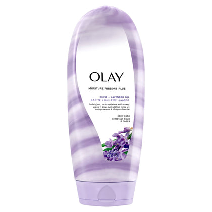 Gel douche Olay Ribbons Plus 590g au beurre de karité et lavande, vue avant