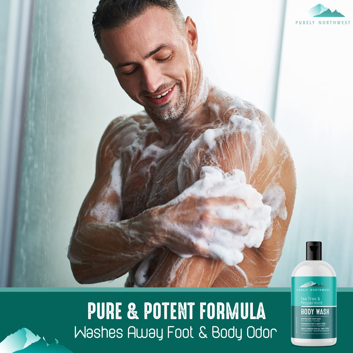 Gel Douche Purely Northwest au Tea Tree 290g avec bouchon ouvert