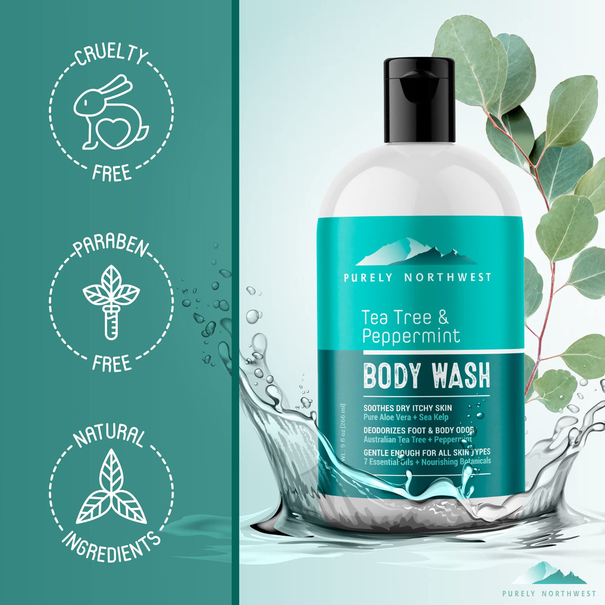 Gel Douche Purely Northwest au Tea Tree dans un environnement de spa