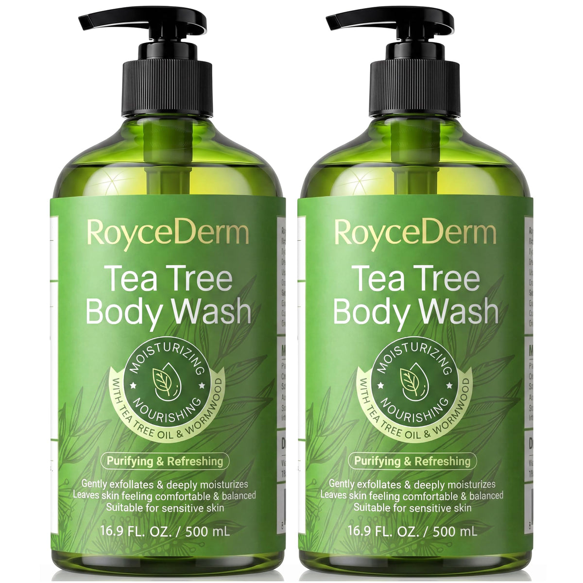Gel douche Roycederm au thé vert 2 pack avec étiquette sur le devant