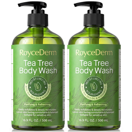 Gel douche Roycederm au thé vert 2 pack avec étiquette sur le devant