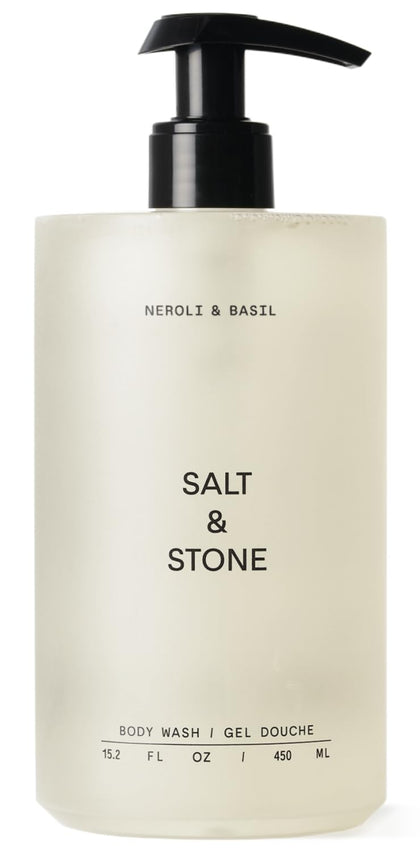 Gel douche Salt & Stone 558g vue avant avec étiquette neroli et basilic