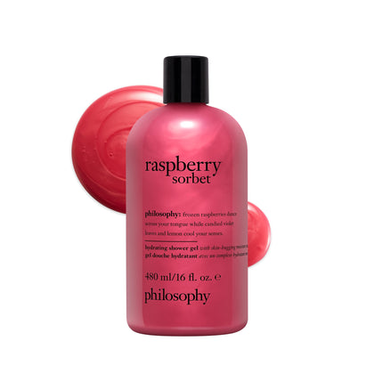 Gel douche sorbet framboise philosophy 520g vue avant avec bouchon