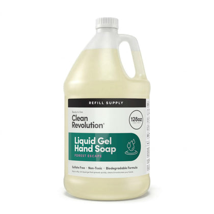 Gel lavant mains Clean Revolution 128 oz vue avant avec étiquette Forêt Évasion