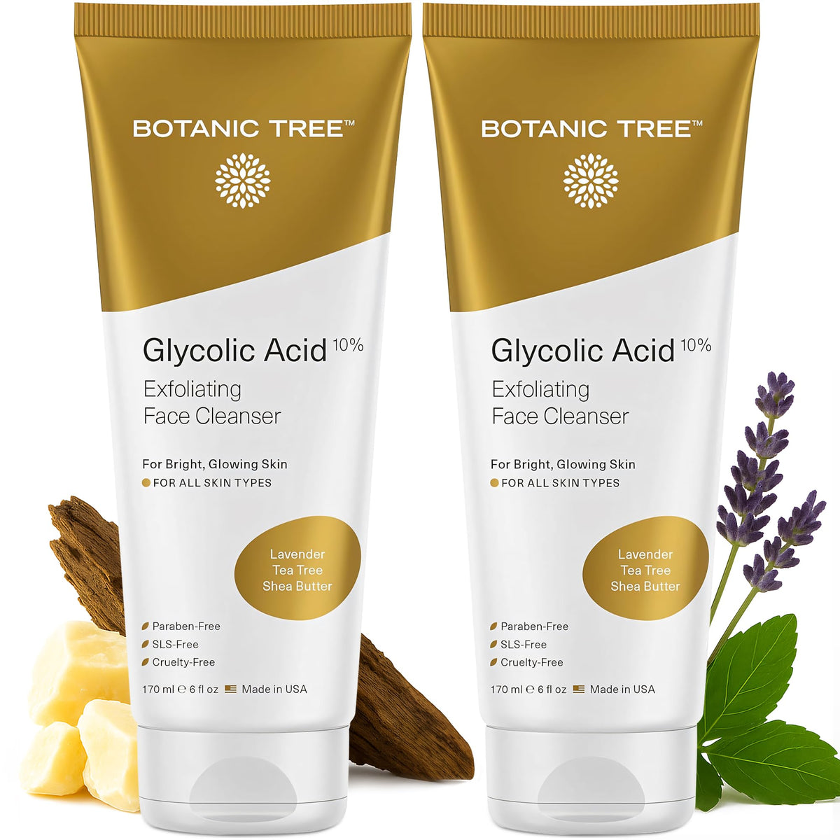 Gel nettoyant visage Botanic Tree 10% acide glycolique et salicylique, face avant