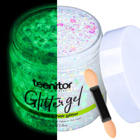 Gel pailleté lumineux Teenitor 80g vue avant avec couvercle