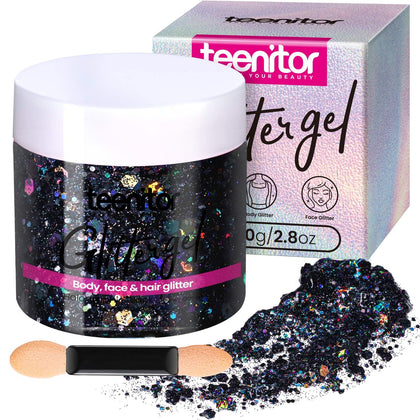 Gel pailleté noir holographique Teenitor 80g vue de face