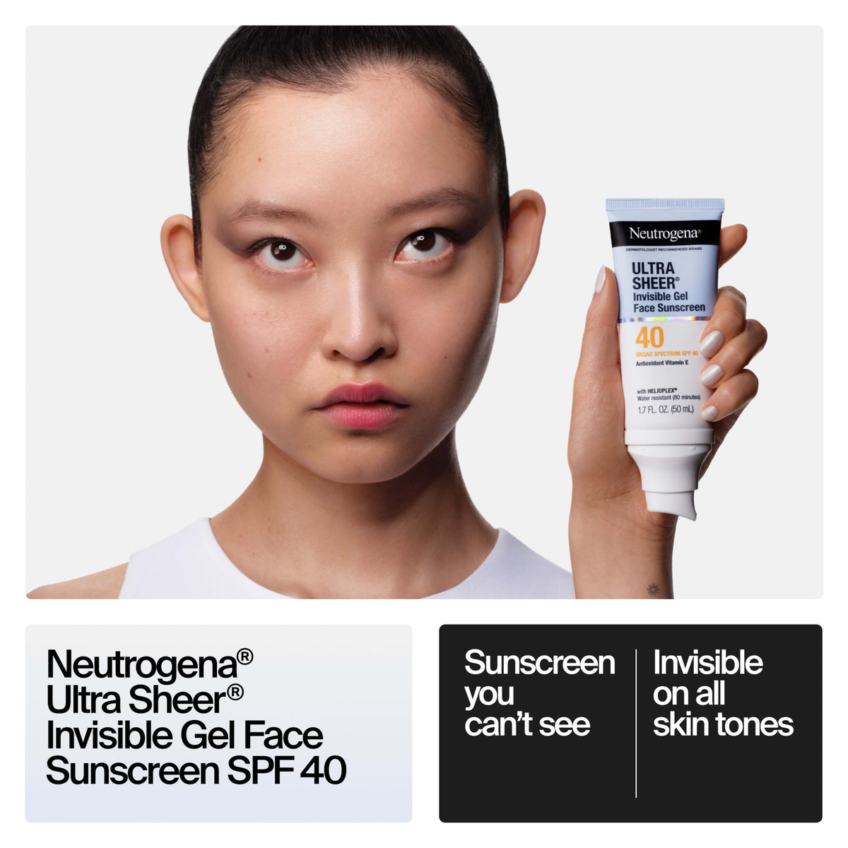 Gel solaire Neutrogena invisible visage SPF 40, arrière