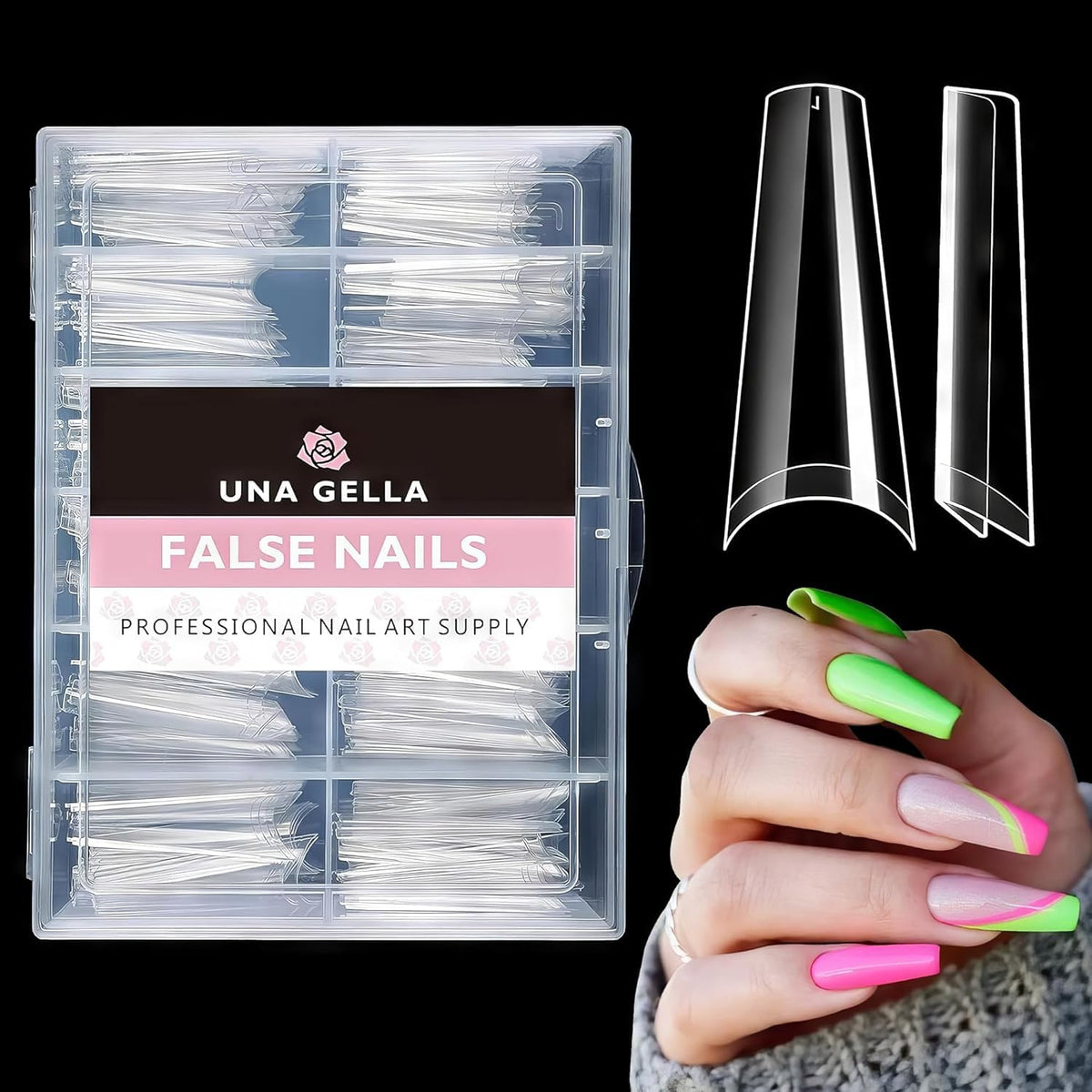Gel Tips Ongles Coffin UNA GELLA 216pcs vue avant