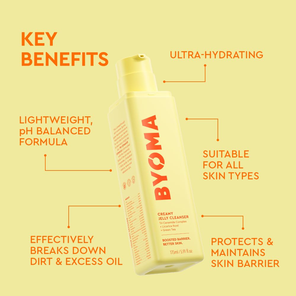 Gelée Nettoyante Crème BYOMA avec ingrédients naturels en arrière-plan
