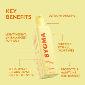 Gelée Nettoyante Crème BYOMA avec ingrédients naturels en arrière-plan