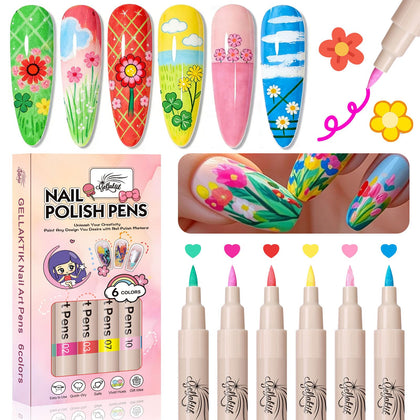 GELLAKTIK Stylos Nail Art 6 couleurs vibrantes en vue de face