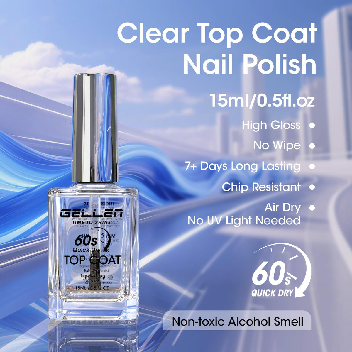 GELLEN Top Coat Transparent 60 secondes, application sur ongles