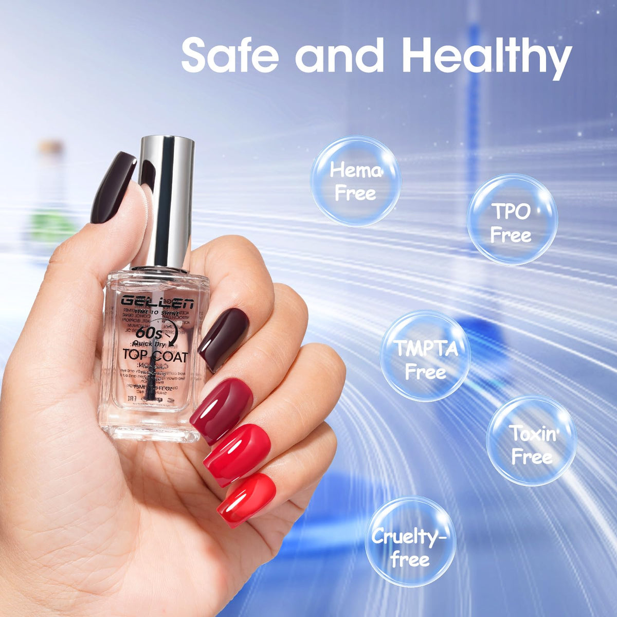 GELLEN Top Coat Transparent 60 secondes, détail du pinceau
