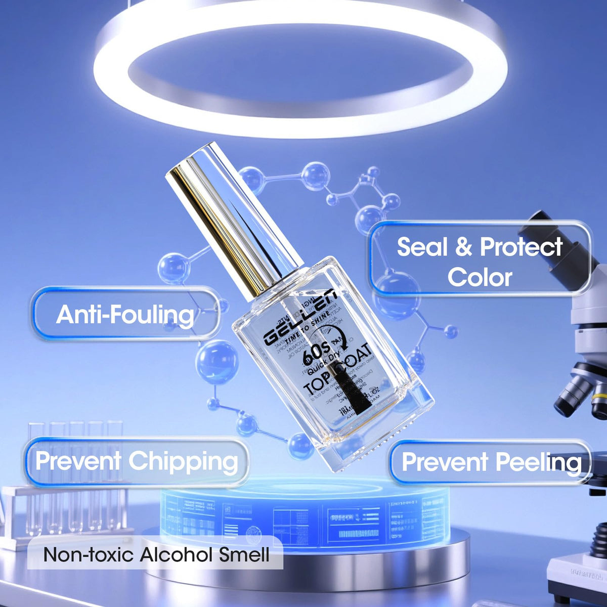 GELLEN Top Coat Transparent 60 secondes, finition brillante