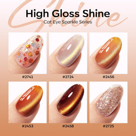 Gels Cat Eye brun nude et orange doré du set modelones
