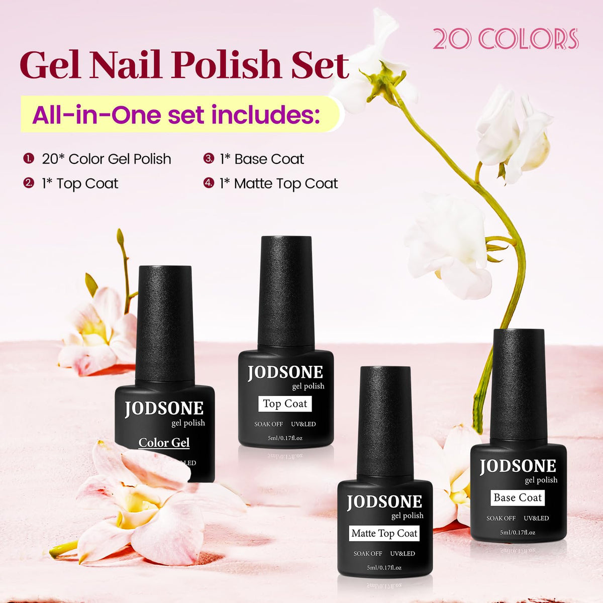 Gels colorés du kit JODSONE en vue rapprochée