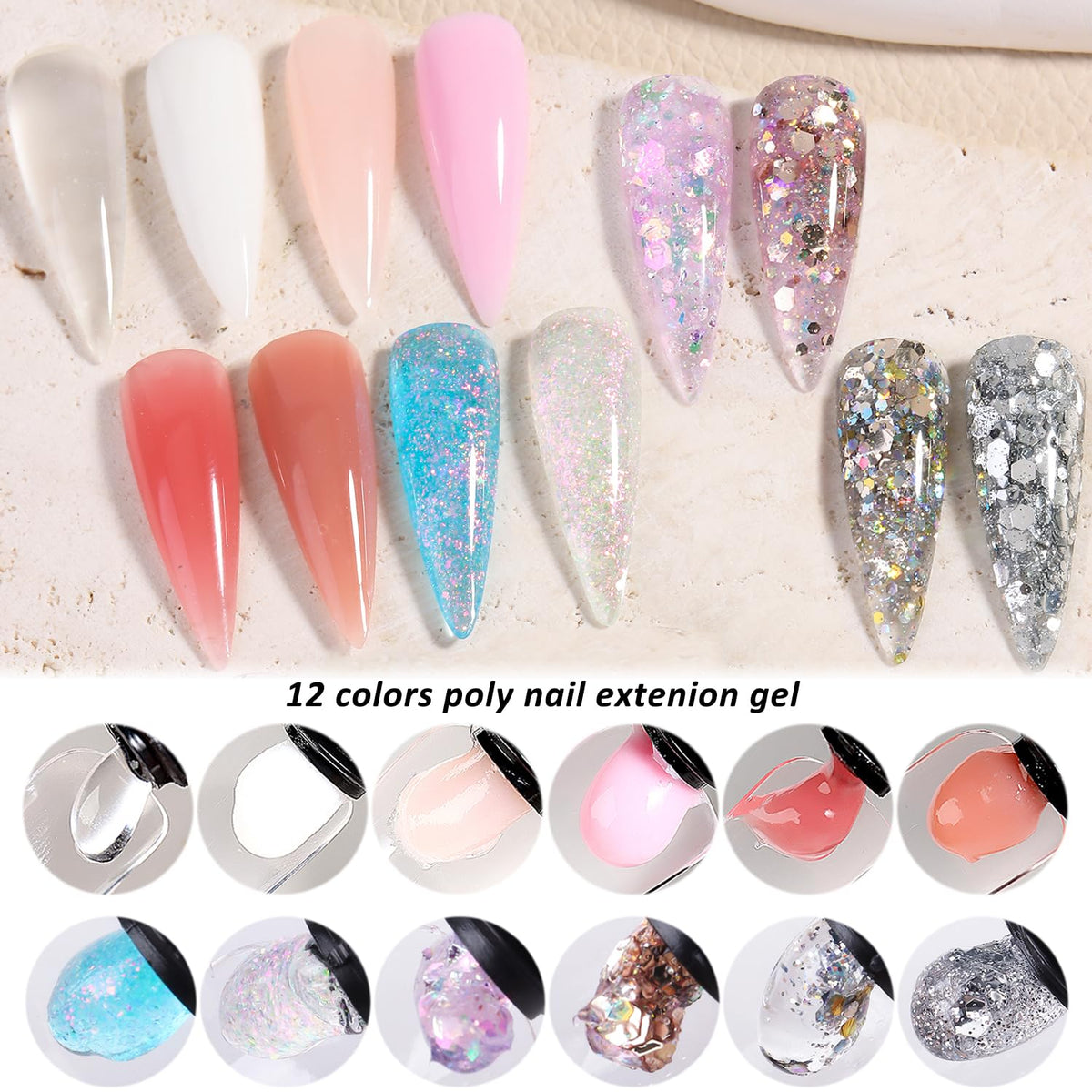 Gels de 15ml en couleurs unies et pailletées du kit Fcozpjk