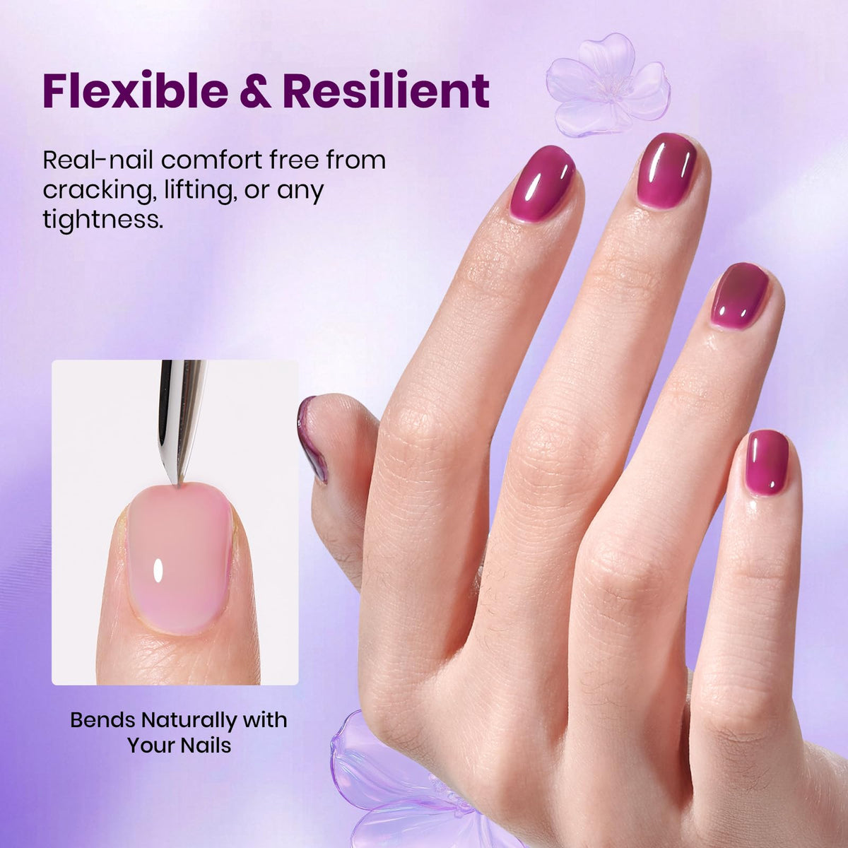 Gels de base caoutchouc violet 15 ml avec étiquette visible