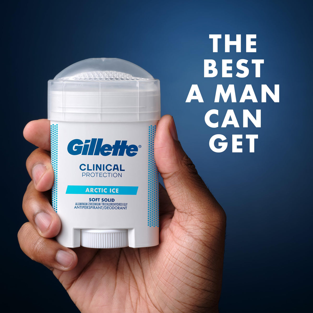 Gillette Antiperspirant Clinique 100H avec mise en avant des ingrédients