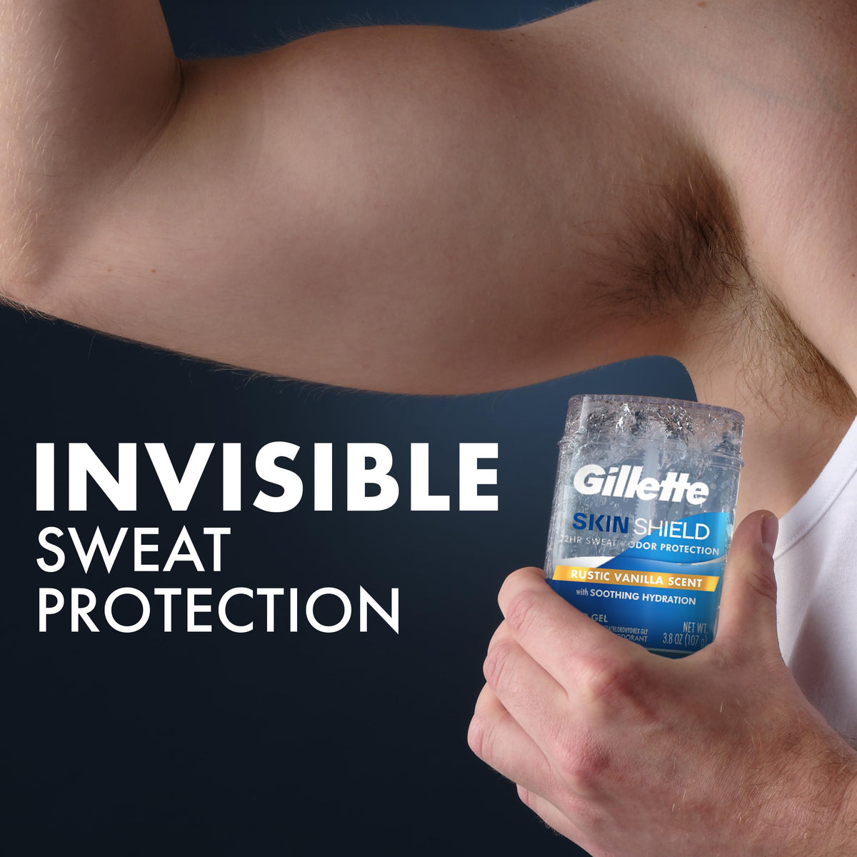 Gillette Déodorant Antitranspirant Gel avec main appliquant le produit