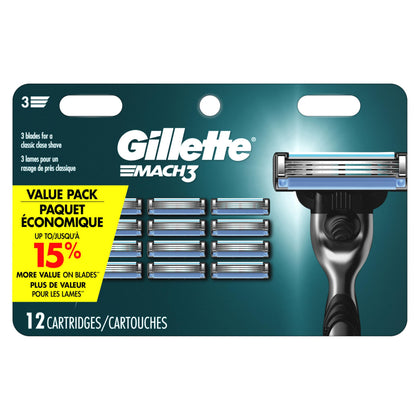 Gillette Mach 3 Recharges 12 pièces vue avant avec emballage