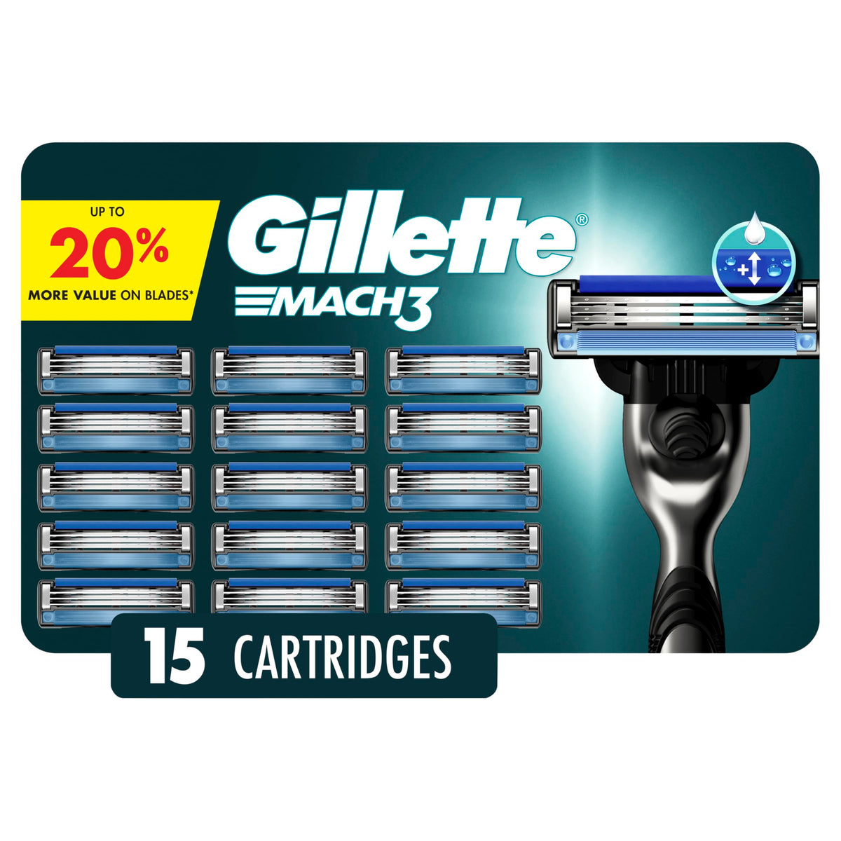 Gillette Mach3 Lames de Rasoir pour Hommes - 15 Recharges, vue avant