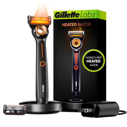 Gillette Rasoir Chauffant vue de face avec lames et dock