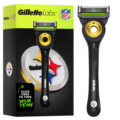 Gillette Rasoir Édition NFL Steelers vue avant avec barre exfoliante