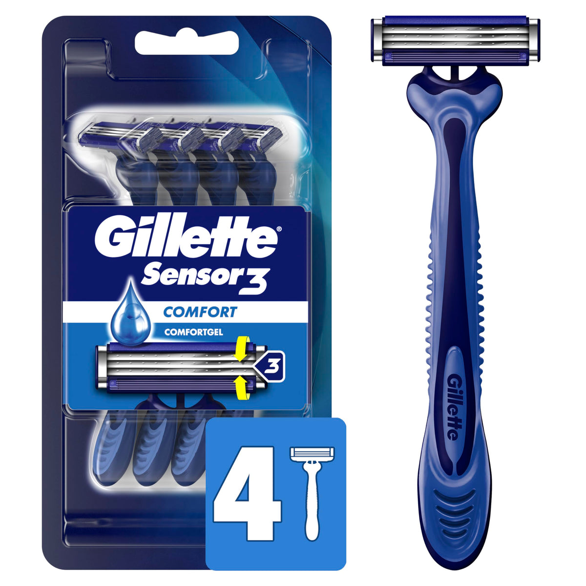 Gillette Rasoir Jetable Sensor3 modèle avec 4 pièces