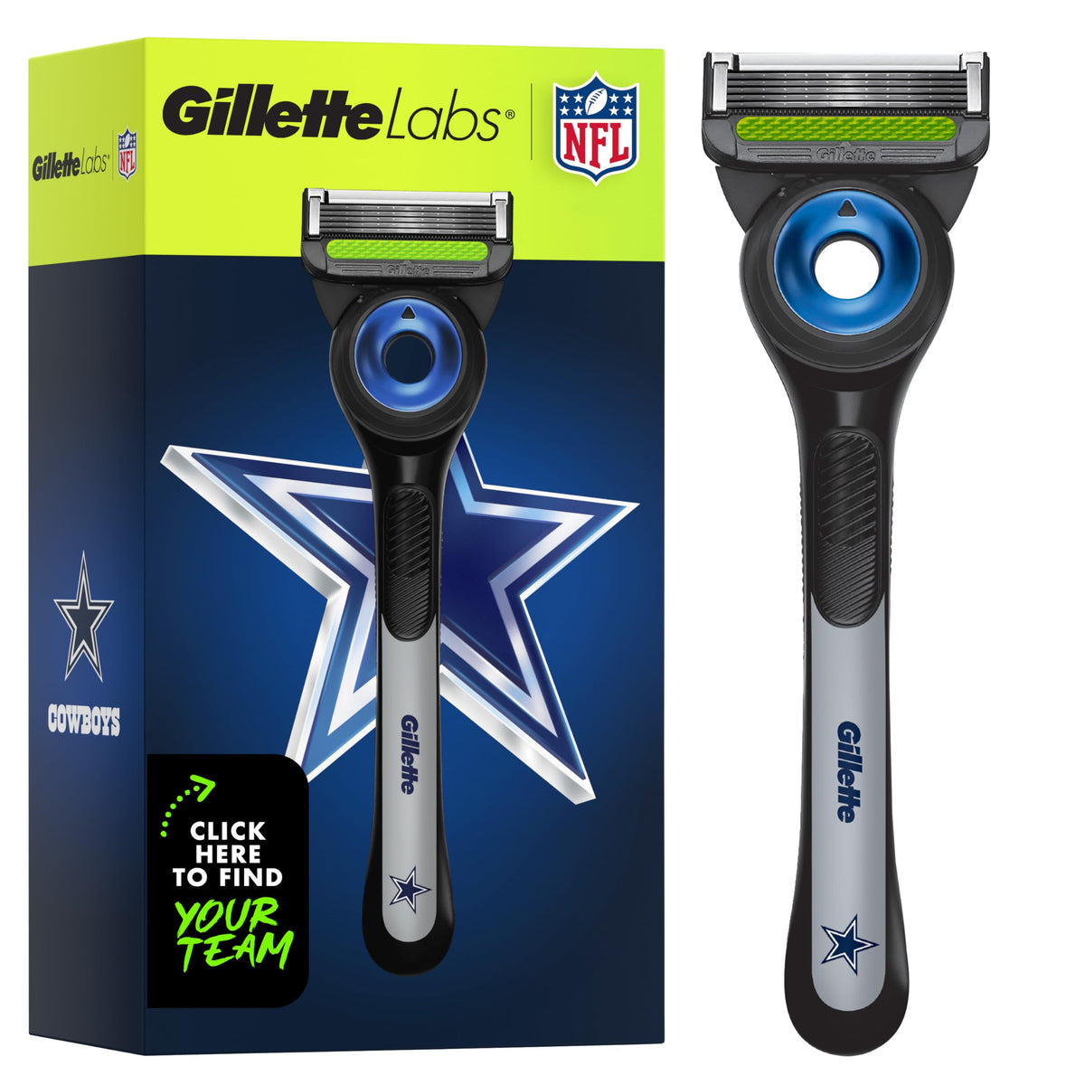 Gillette Rasoir NFL Cowboys Edition vue avant avec barre exfoliante