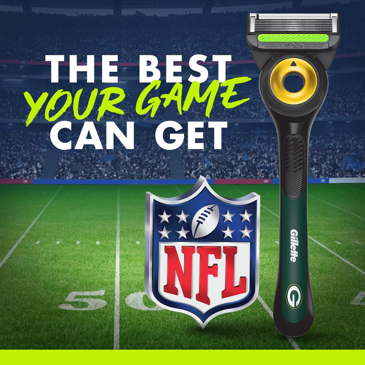 Gillette rasoir NFL Packers sur un fond neutre