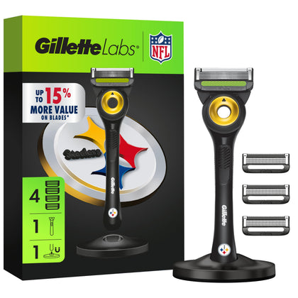 Gillette Rasoir NFL Steelers Édition Spéciale vue de face avec lames visibles
