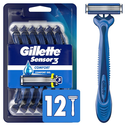 Gillette Rasoirs Jetables Sensor3 Comfort 12 Rasoirs vue de face