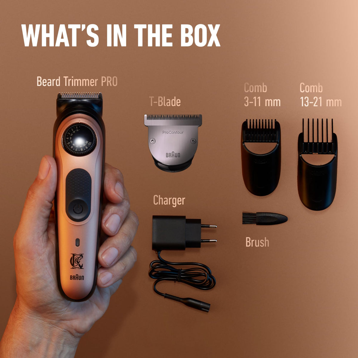 Gillette Tondeuse à Barbe PRO avec accessoires sur fond blanc