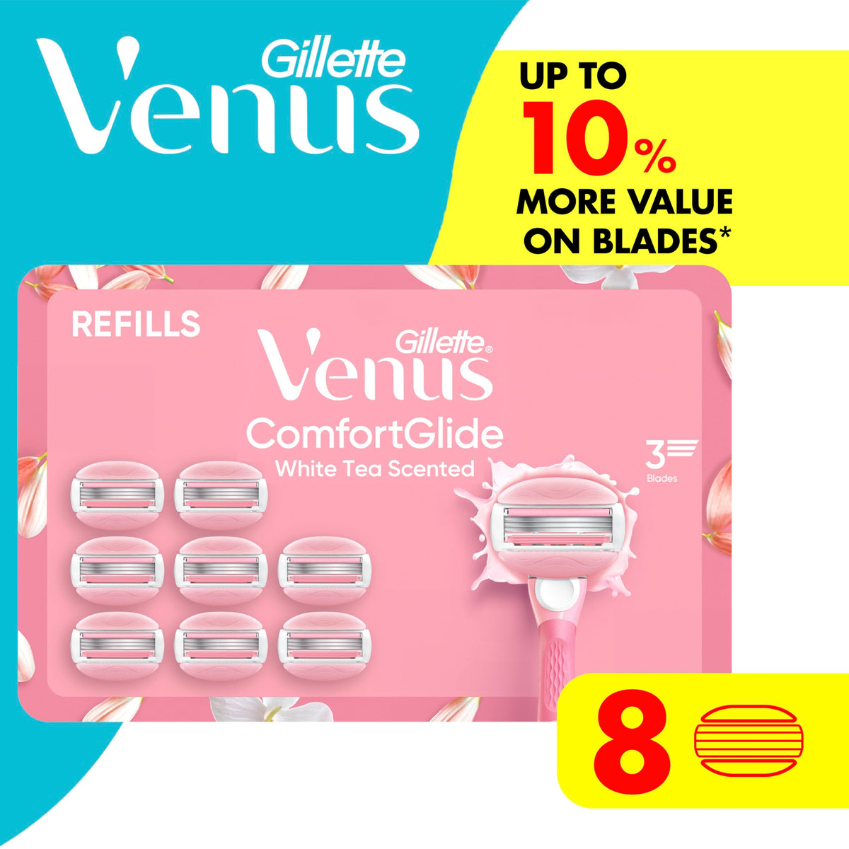Gillette Venus ComfortGlide Lames de Rasoir Thé Blanc avec gel de rasage